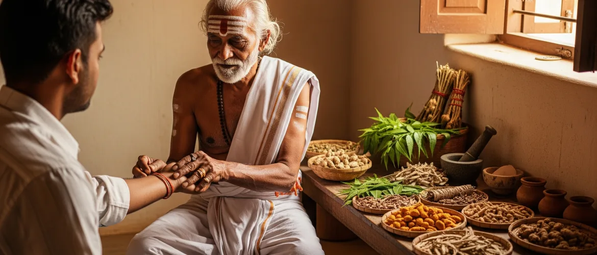 சித்த மருத்துவர் நோயாளியை பரிசோதிப்பது