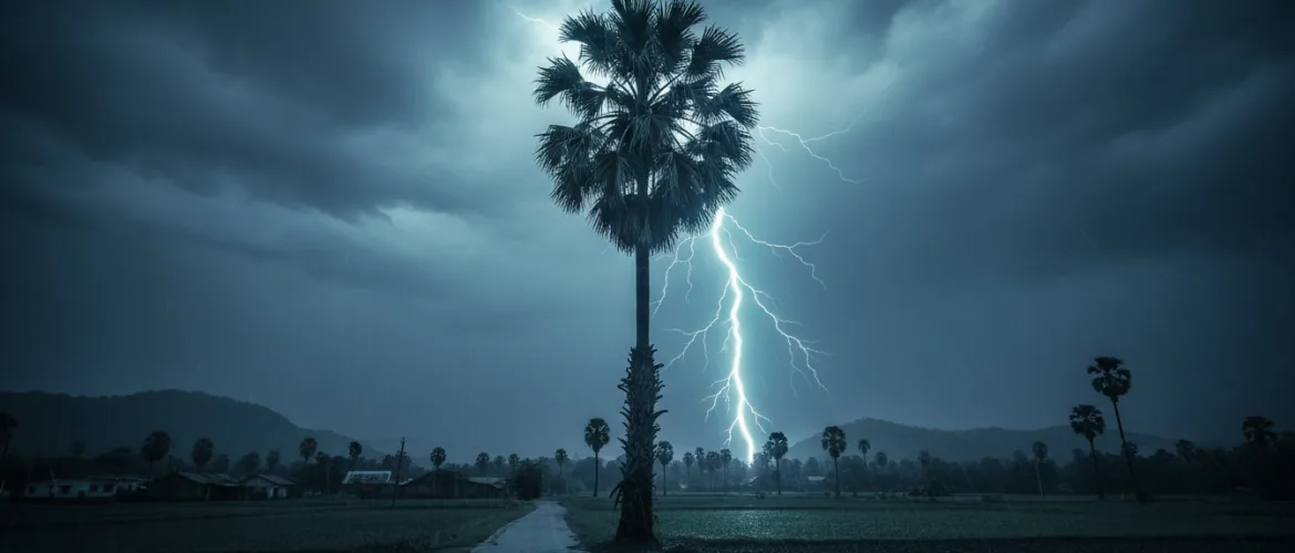 மின்னல் தாக்கும் பனை மரம்