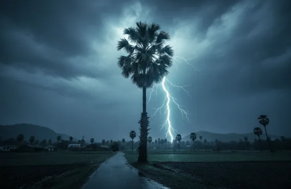 மின்னல் தாக்கும் பனை மரம்