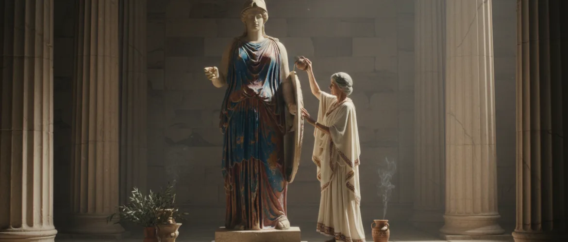 பண்டைய கிரேக்க சிலைக்கு வாசனை திரவியம் பூசுதல்