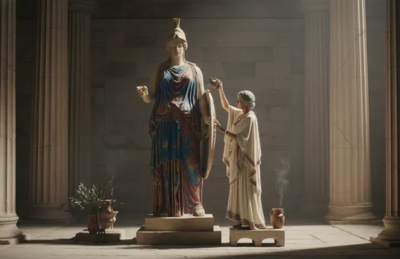 பண்டைய கிரேக்க சிலைக்கு வாசனை திரவியம் பூசுதல்